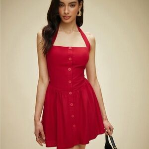 NWT - Commense Red Halter Tie Front Mini Dress